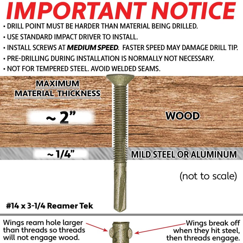 Jake Sales 14x3-1/4 Reamer Tek Torx/Star Head Self-Drilling Wood to Metal Screws - for Flatbeds, Trailers - T-30 Torx Screw Head 5 POUNDS - 150 Screws - Image 4